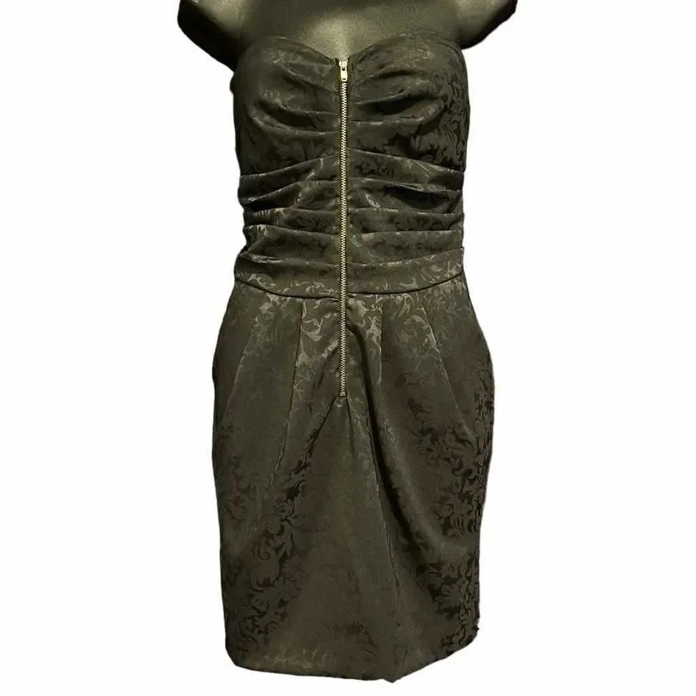 Mystic Strapless Cinched Pleated Zip-Front Black Floral Dress Women’s Large